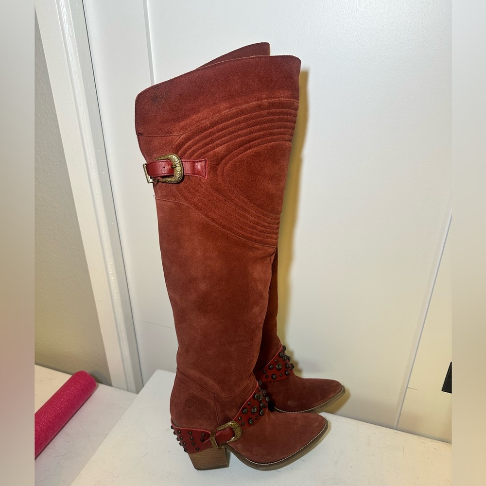 Dingo Rust Suede leather Knee-High Boots with Buckle size 7